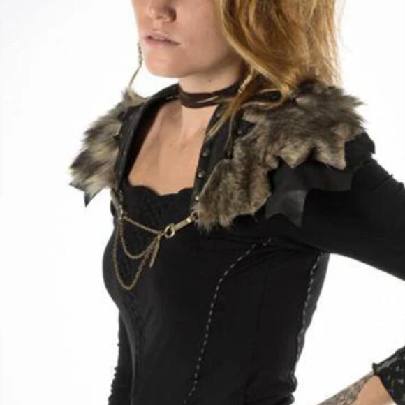 Handmade Leather and Fur Viking Costume Shoulder Epaulettes Costume Cosplay - Picture 3 of 9
